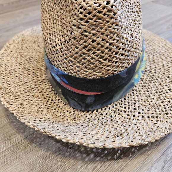 Panama Jack Cowboy Hat Straw OS Western Tropical Parrot Trim - Picture 4 of 12